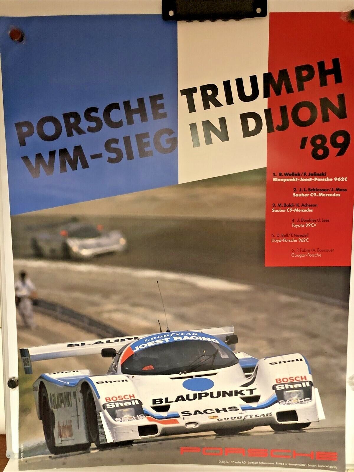 AWESOME Original Factory AG Porsche Poster Triumph WM- Sieg  in Dijon 89
