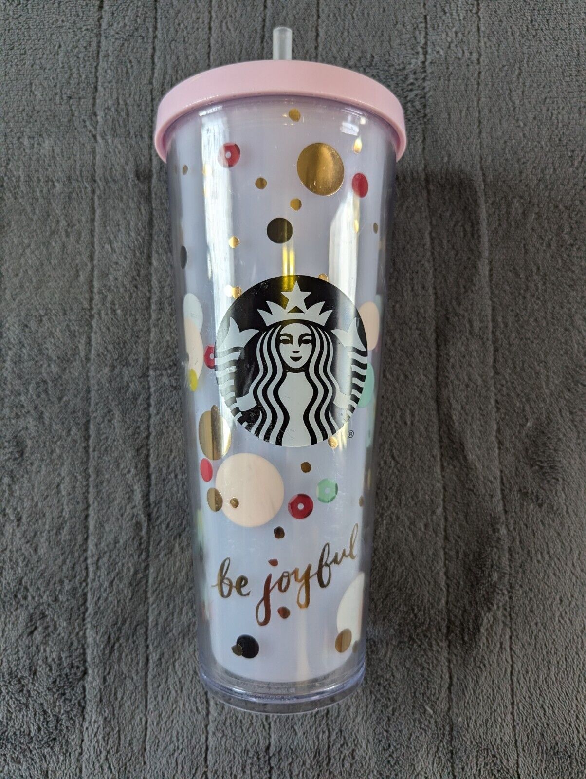 Starbucks Be Joyful, Venti Tumbler/ Cold Cup Colorful Dots Coffee/Tea Excellent
