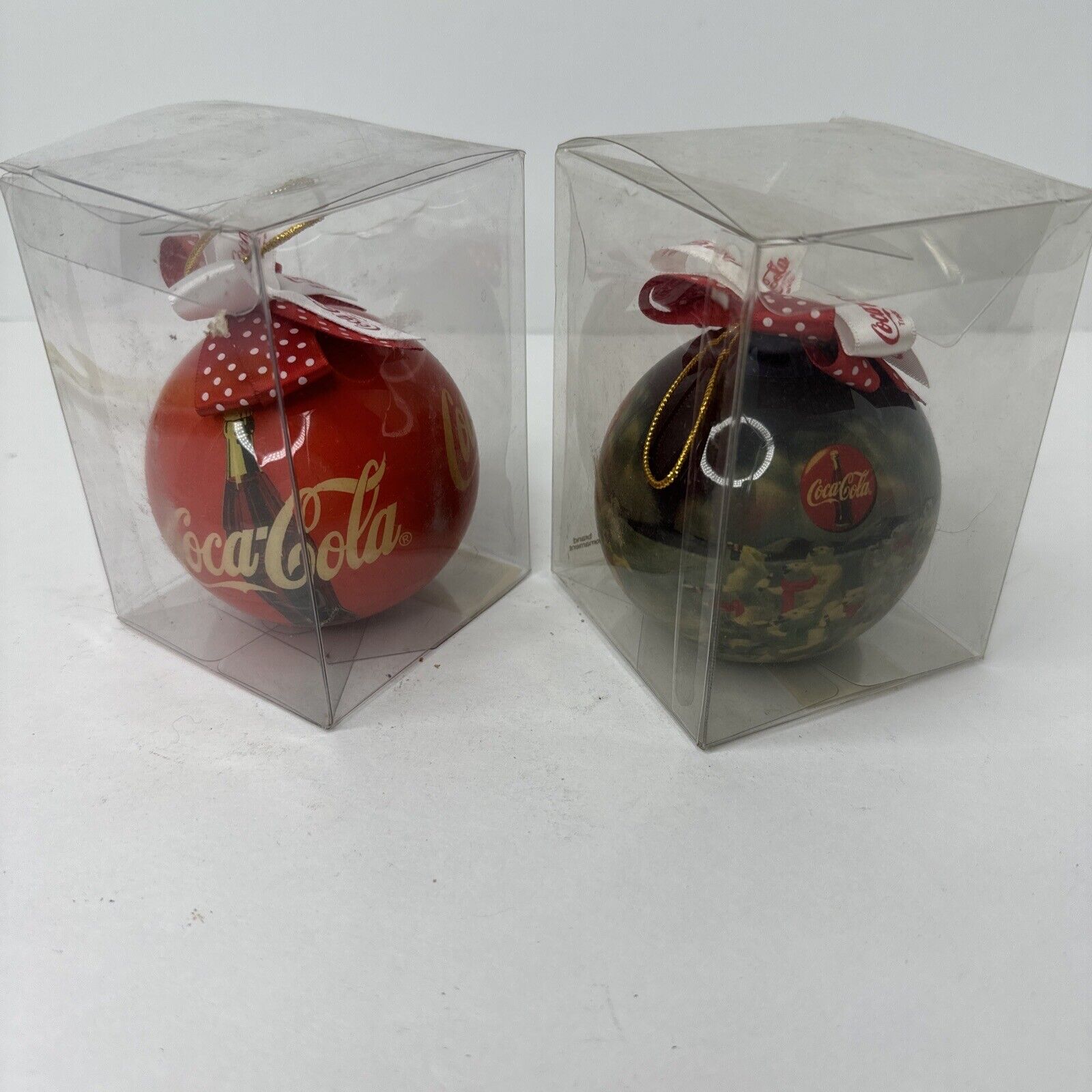 2 Vintage Coca-Cola Bulb Style Christmas Ornaments Great Condition