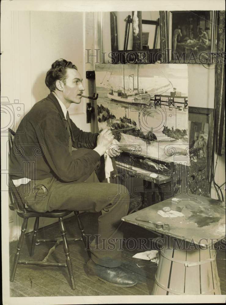 1928 Press Photo Artist Arch Bonge works on a painting in his studio in New York