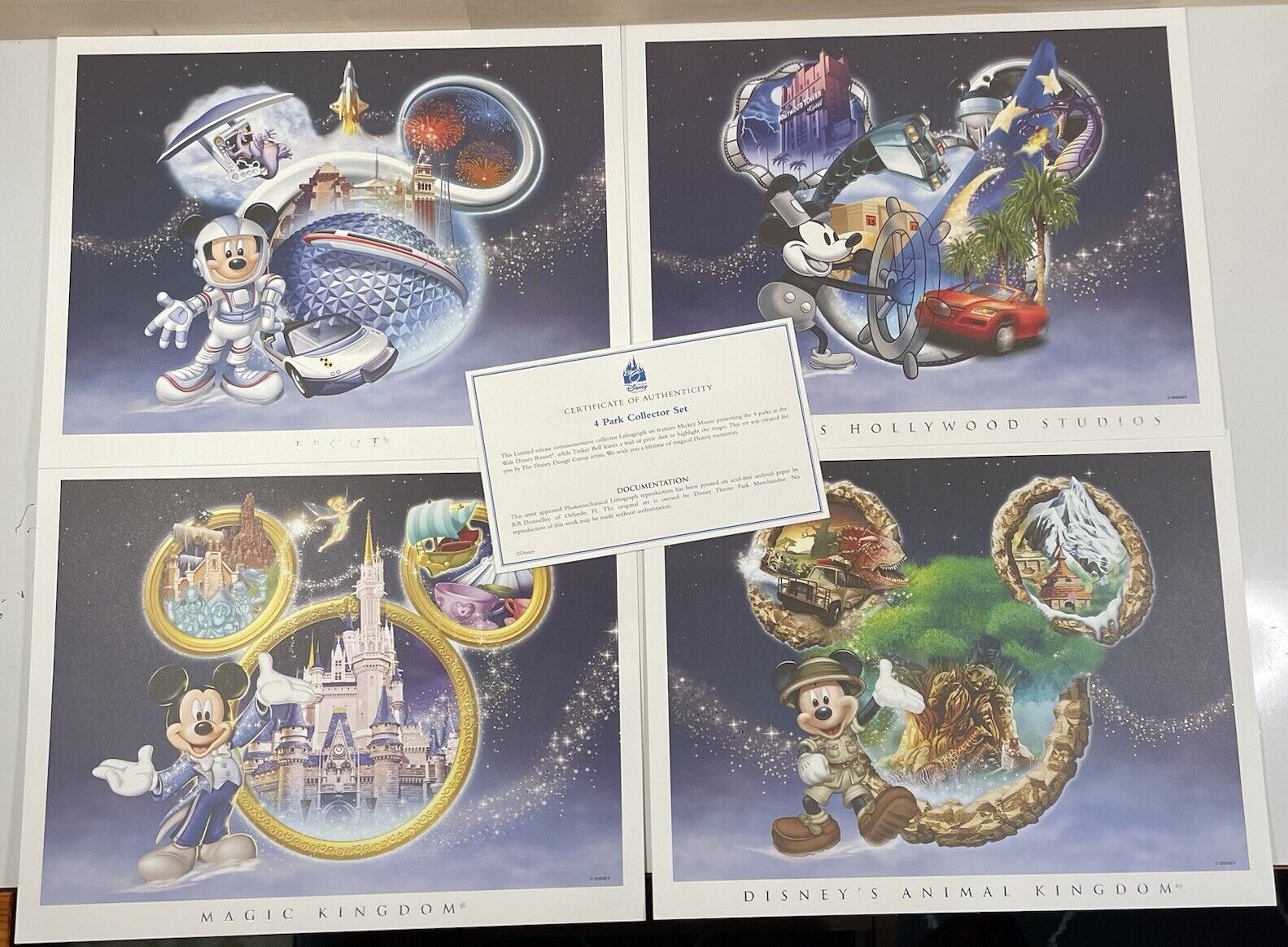 Mickey Mouse Four Disney Theme Park Collector Set of Lithographs