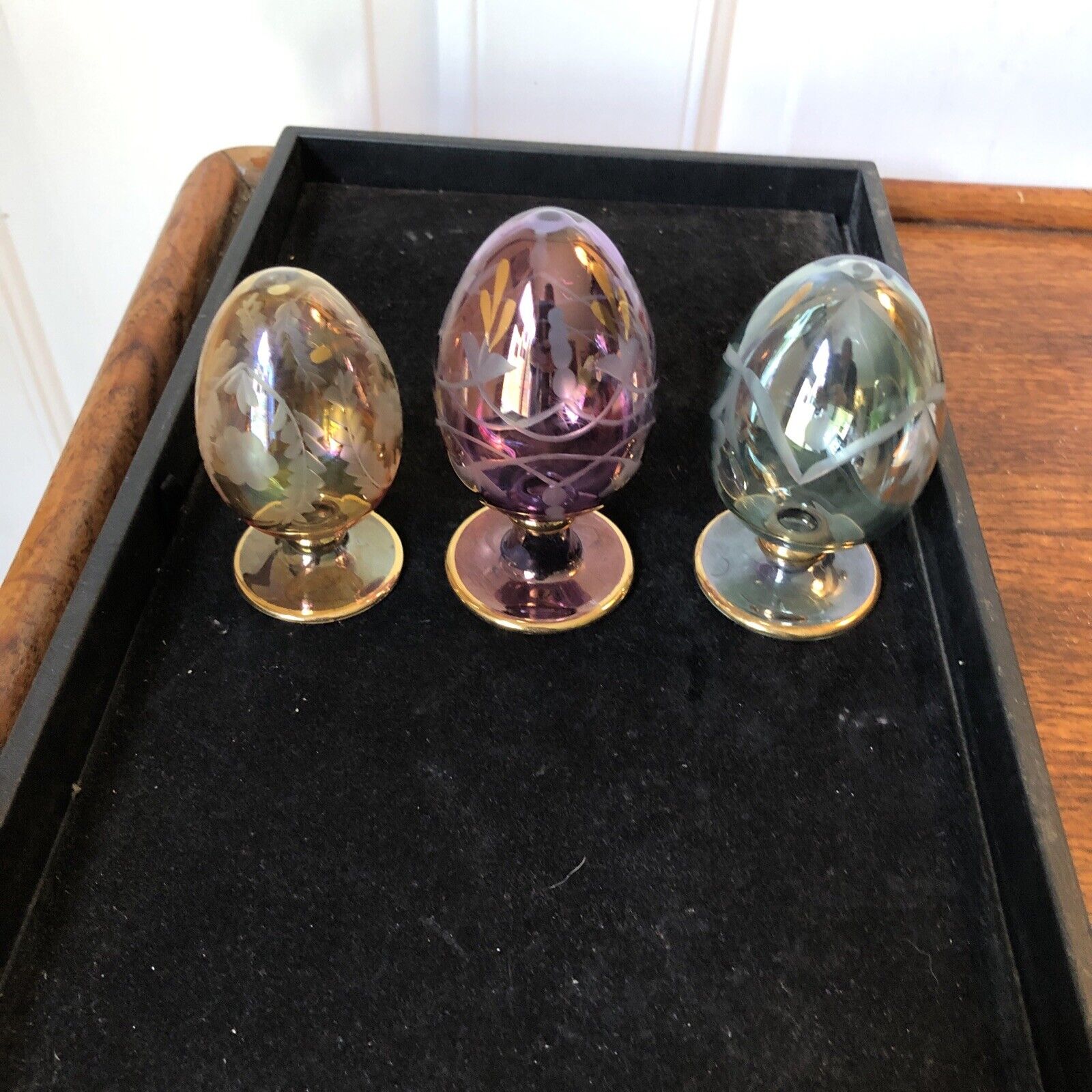 Royal Limited 3 Piece Egg Set Glass Blown Hand Decorated Made in Egypt