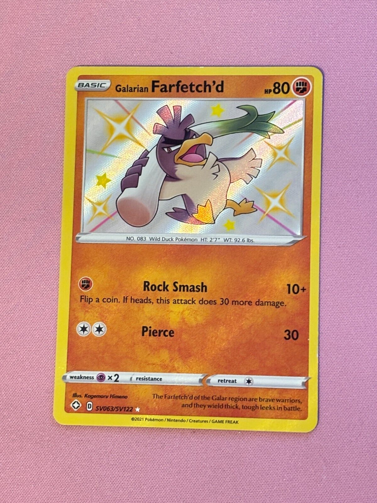 Pokemon TCG Galarian Farfetch\'d SV063/SV122 Shining Fates Baby Shiny Rare Card