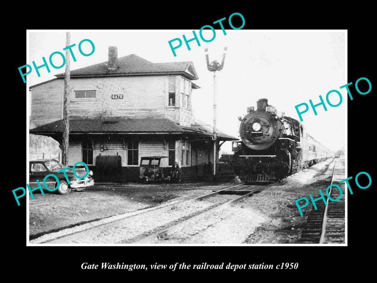 OLD 8x6 HISTORIC PHOTO OF GATE WASHINGTON THE RAILROAD DEPOT STATION c1950