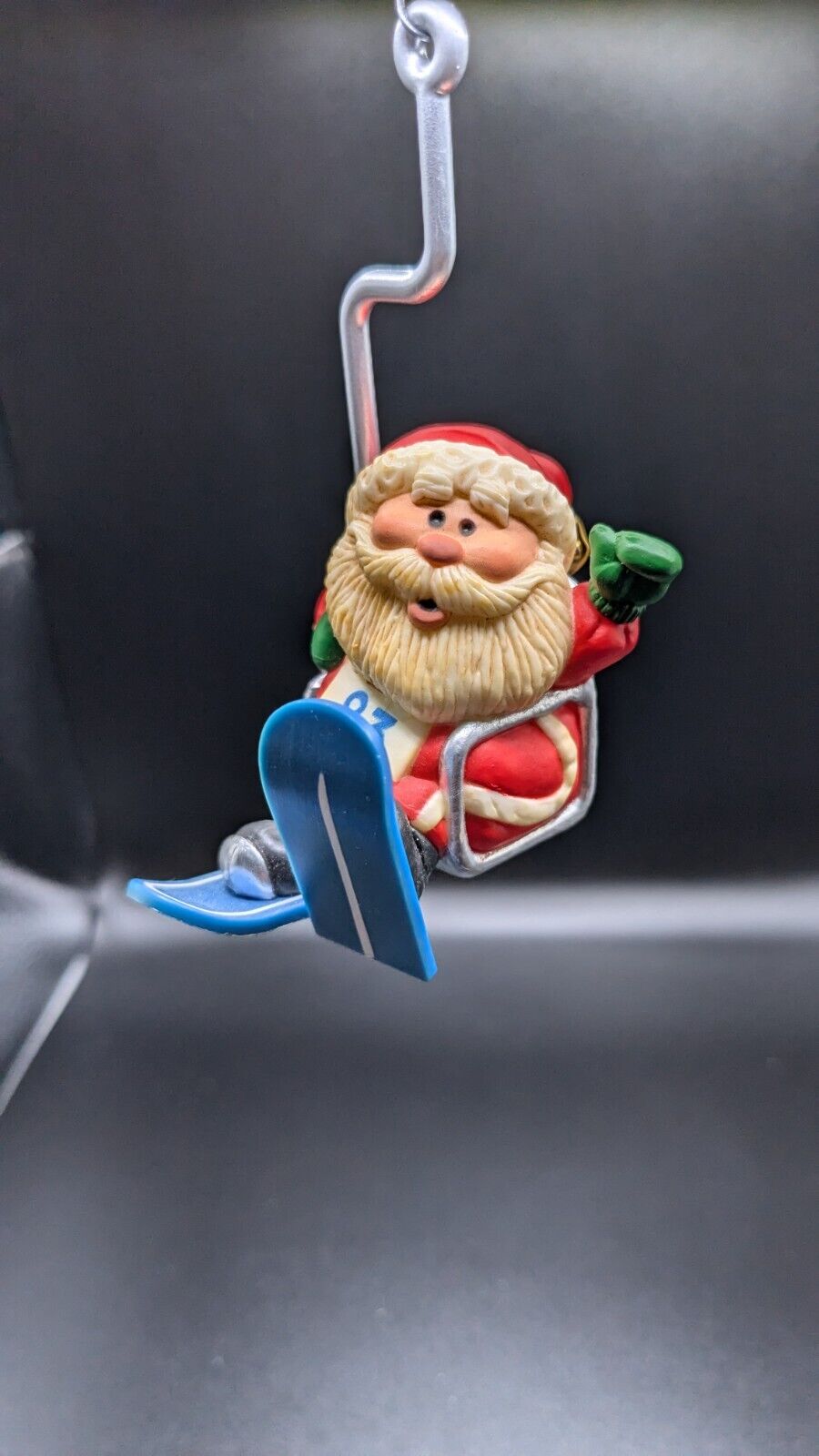 Vintage 1983 Hallmark Christmas Ornament Santa on Ski Lift