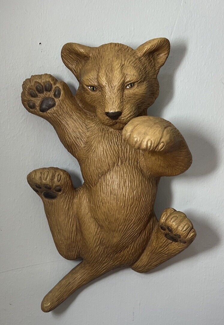 Vintage Studio Pottery Hobbyist Ceramic Lion Cub Hanging Signed Wall Art