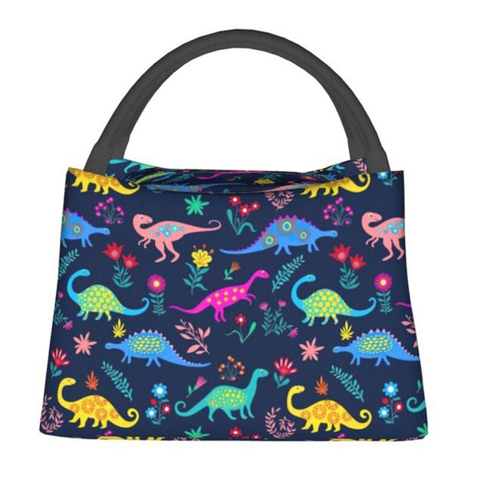 Dinosaurs Navy with Flowers Insulated Lunch Bag Stegosaurus Dino Lover T-Rex NEW
