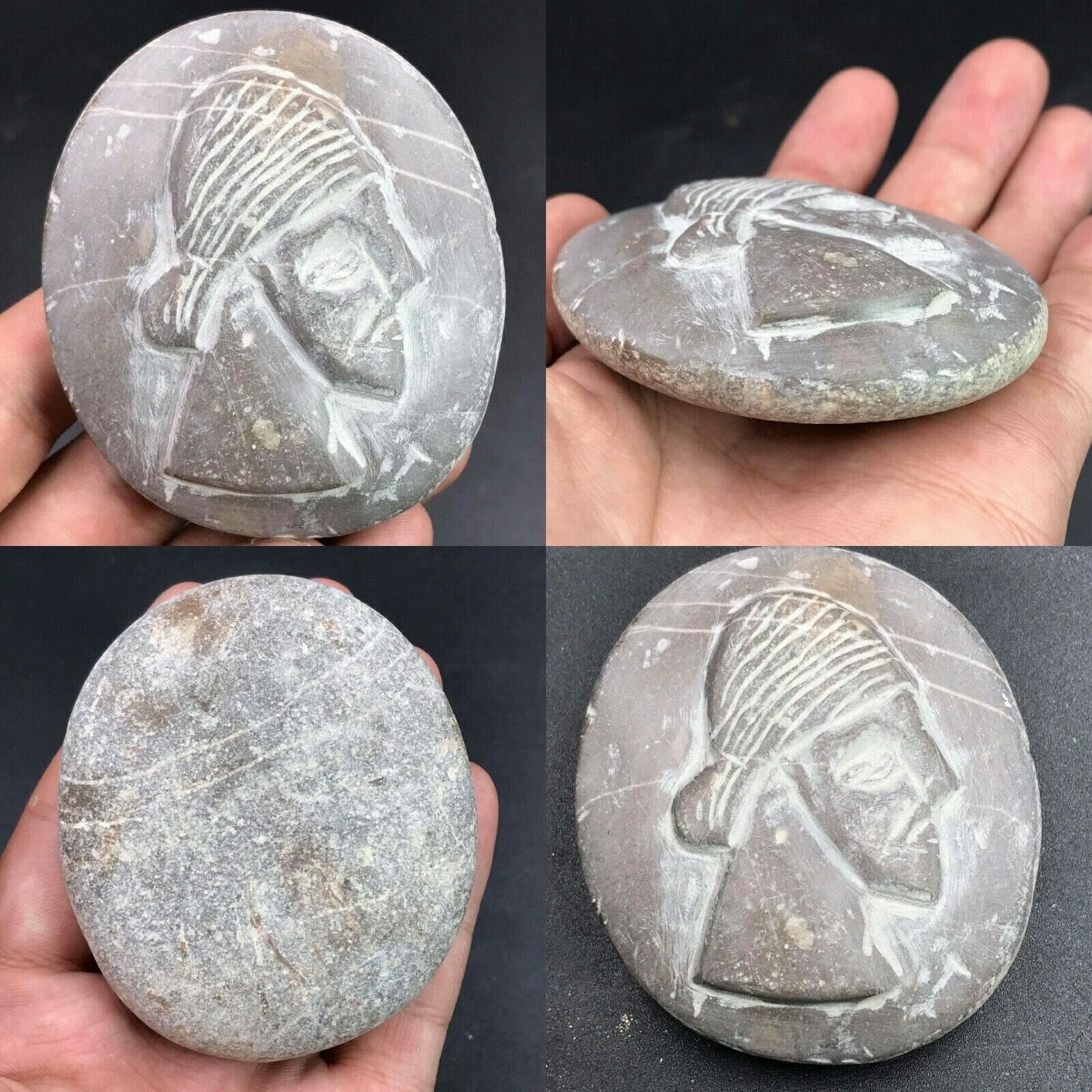 Lovely Near Eastern Old Mountain Stone Unique Queen Face Carving Tile Relief 