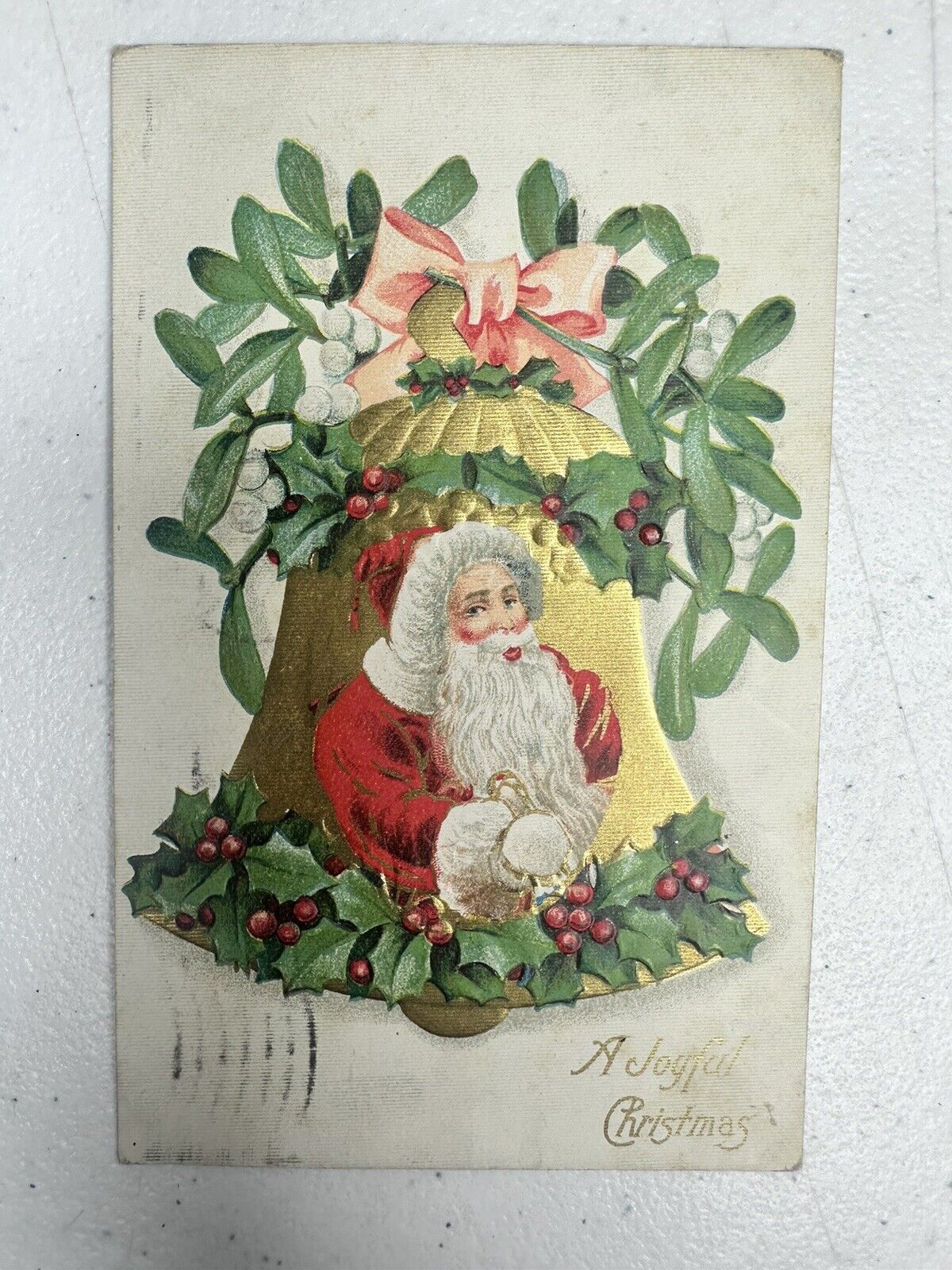 Vintage Christmas Postcard Sexy Mrs. Clause Woman Santa Suit Embossed Bell