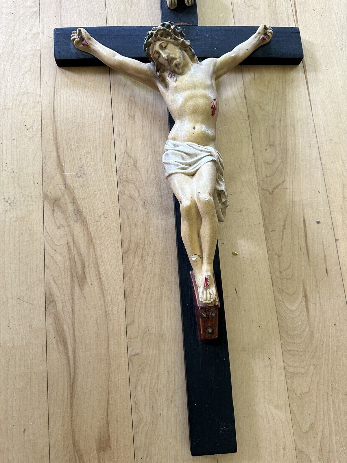Vintage Antique Plaster & Wood Crucifix Cross Large 28 By 13 Inches
