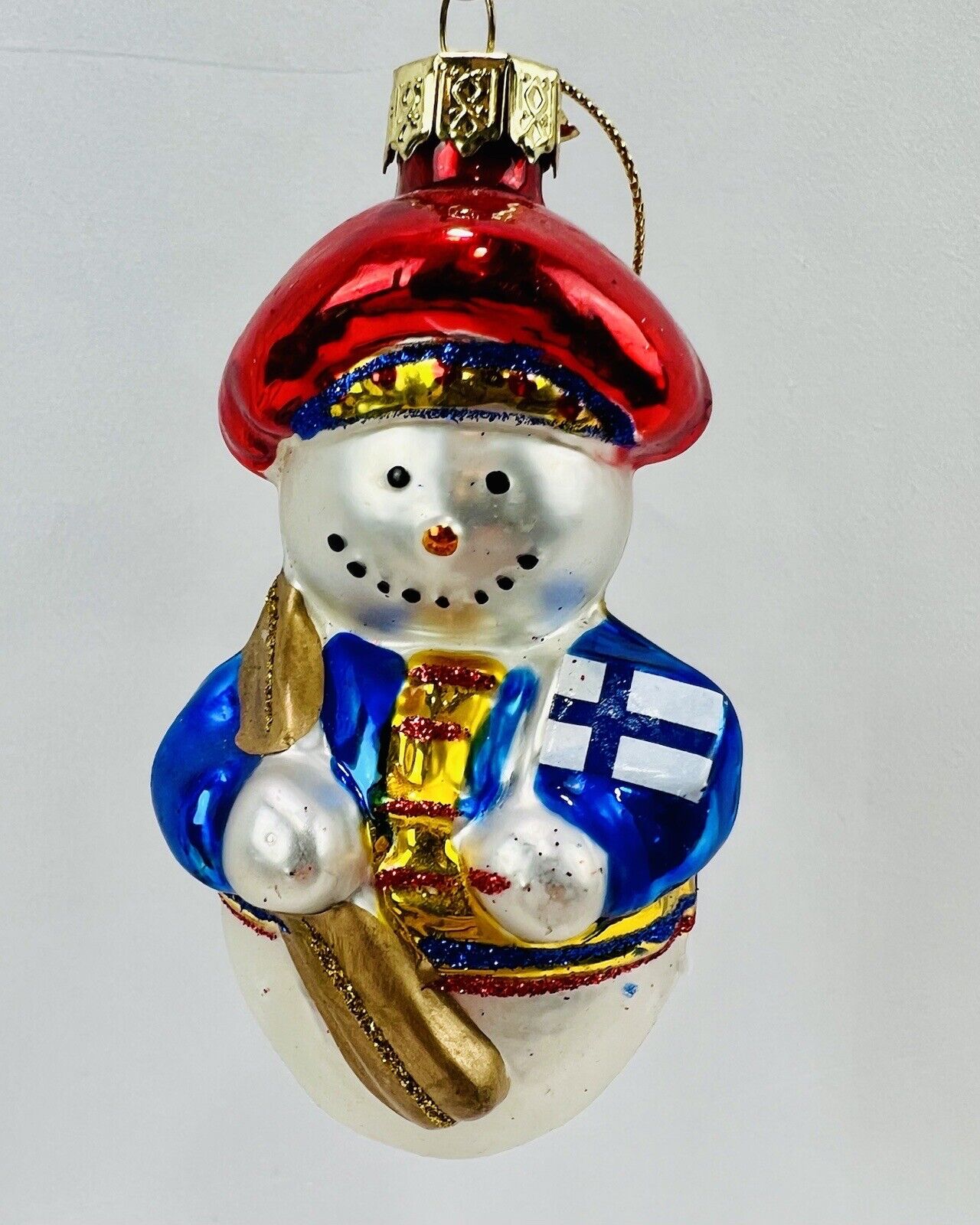 Vintage Finnish Snowman Finland Flag Thomas Pacconi Glass Christmas Ornament