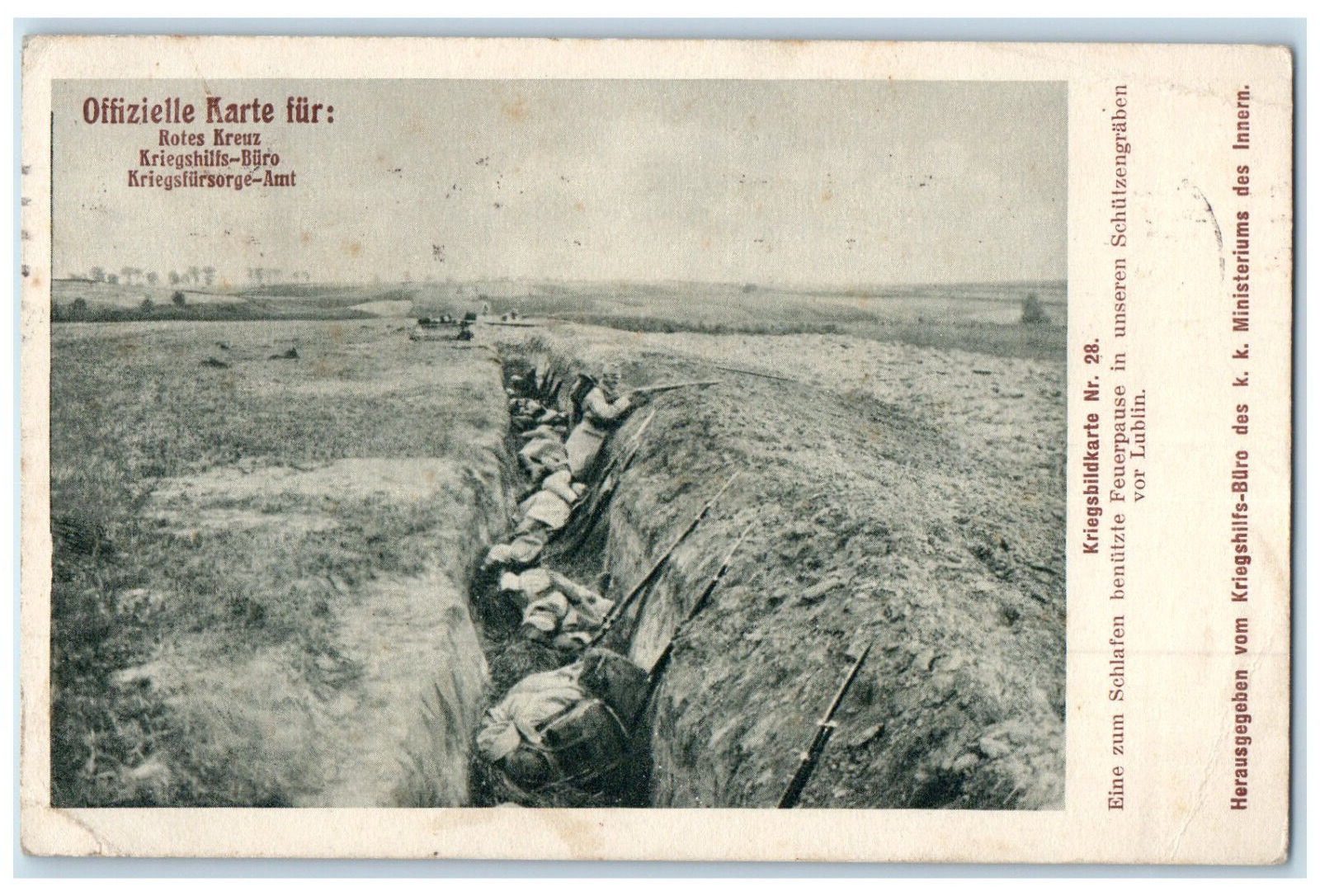 1915 A Ceasefire Used for Sleeping in Our Trenches Before Lublin WW1 Postcard