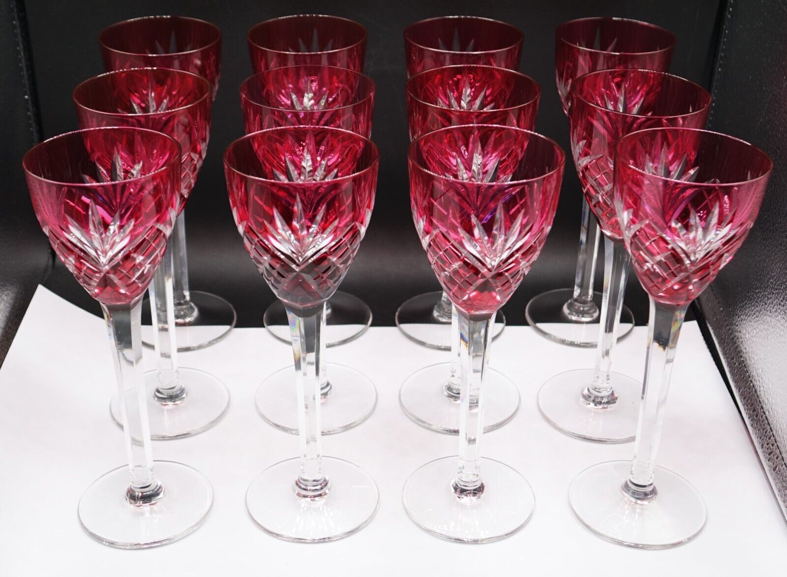 FRENCH St Louis Chantilly Wine Hock Glasses Red Cut Crystal Set of 12 RARE