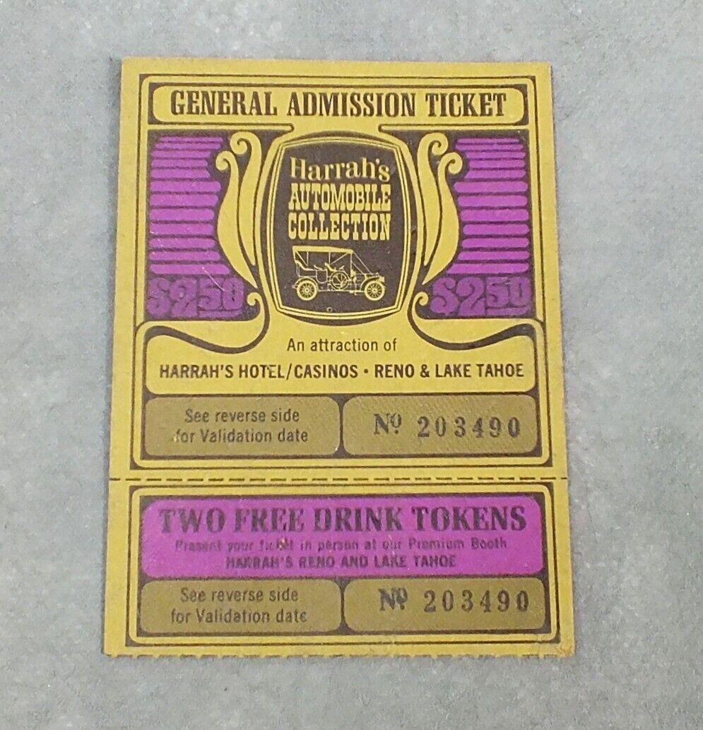 Vintage 1972 HARRAH\'S AUTOMOBILE COLLECTION SHOW General Admission Ticket STUB