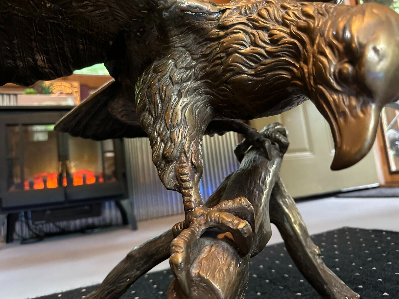 Large Cast Brass Eagle on a Branch Sculpture Vintage Bird Statue 34\