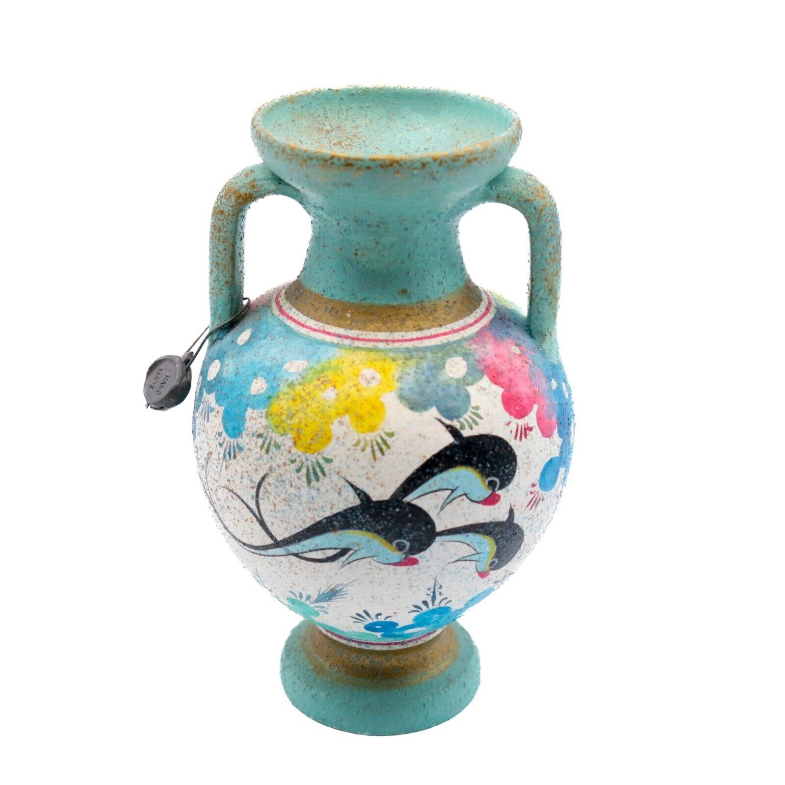 Minoan Museum Copy Handmade Pottery Dolphin Vase #193 Kreta Crete 1500 BC 5.5\