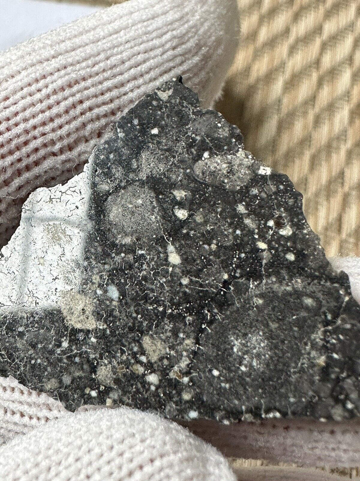 NWA 14686 Lunar Frag. Breccia found in 2020, 4.7 gram slice.