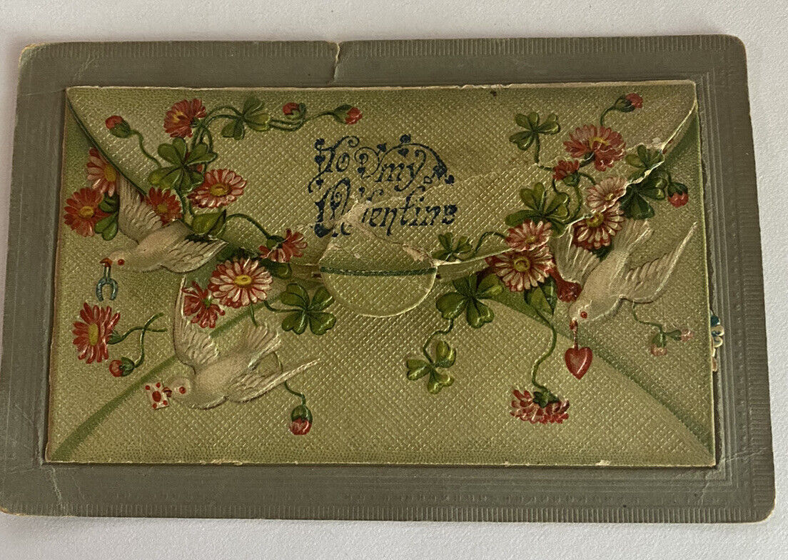 Vintage Ornate Valentine\'s Day Card c1912 with foldout scene