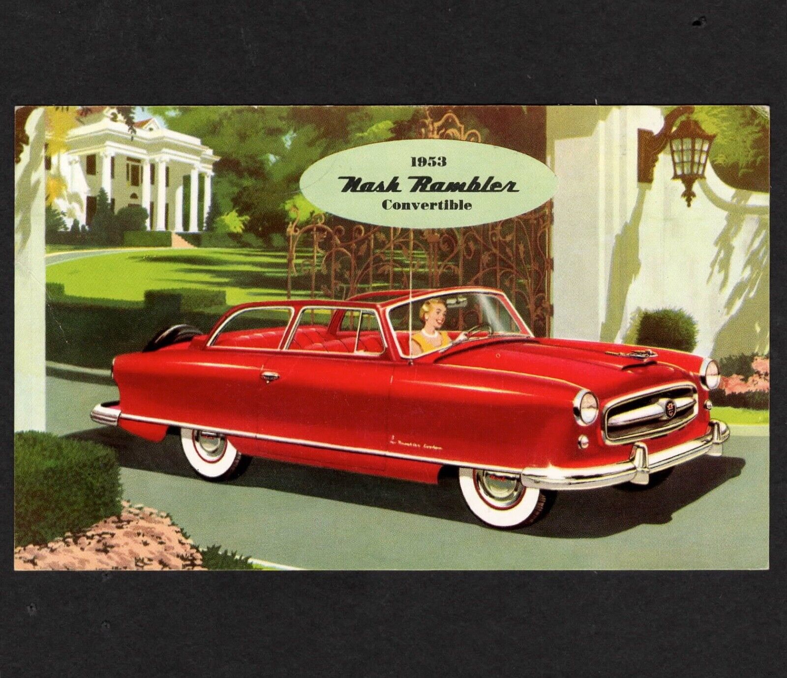 1953 Nash RAMBLER Airflyte Convertible: Vintage Dealer Promo Postcard UNUSED VG+