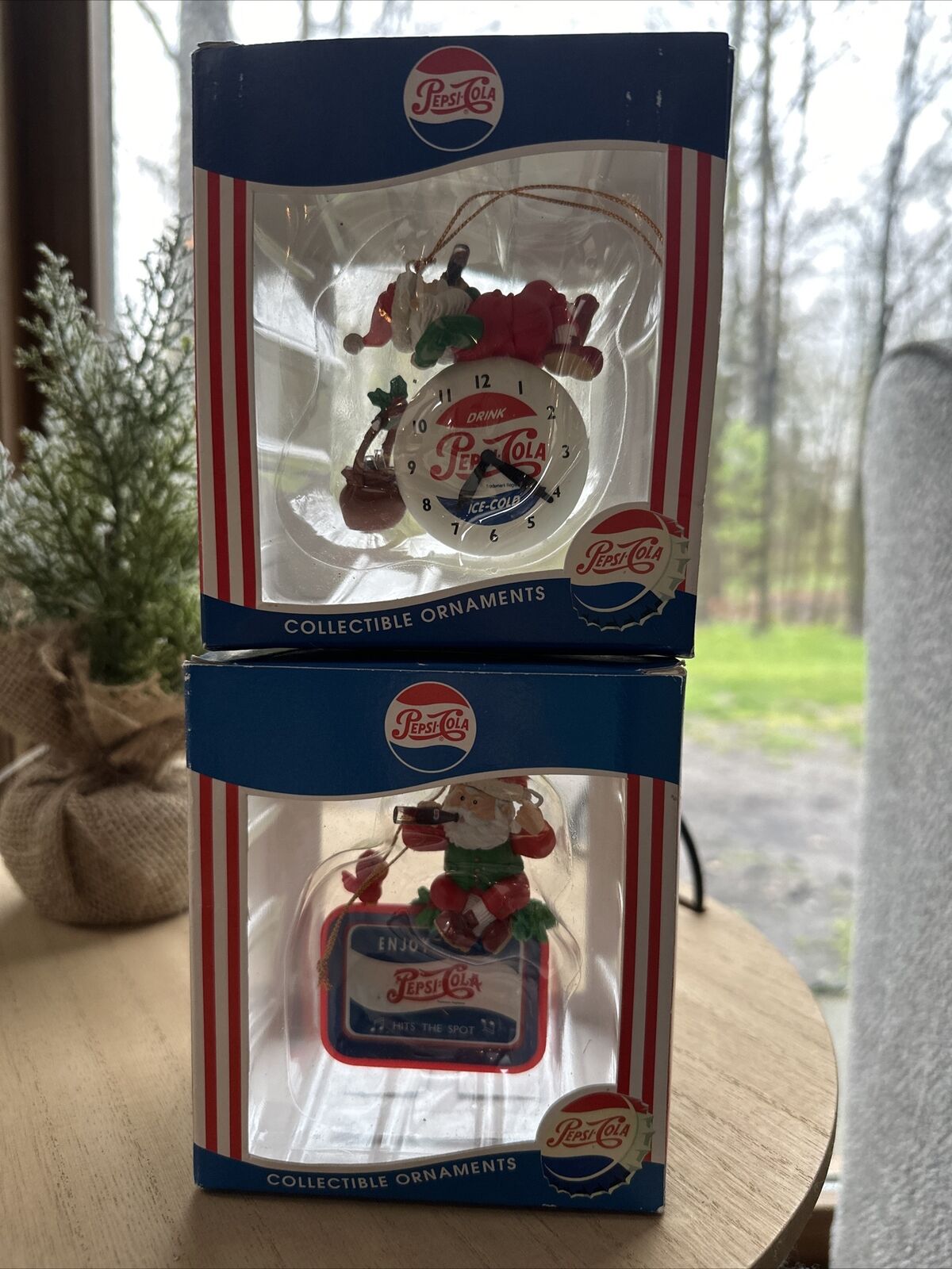2 Vintage Matrix 1997 Pepsi-Cola Santa Holiday Ornaments In Boxes Christmas