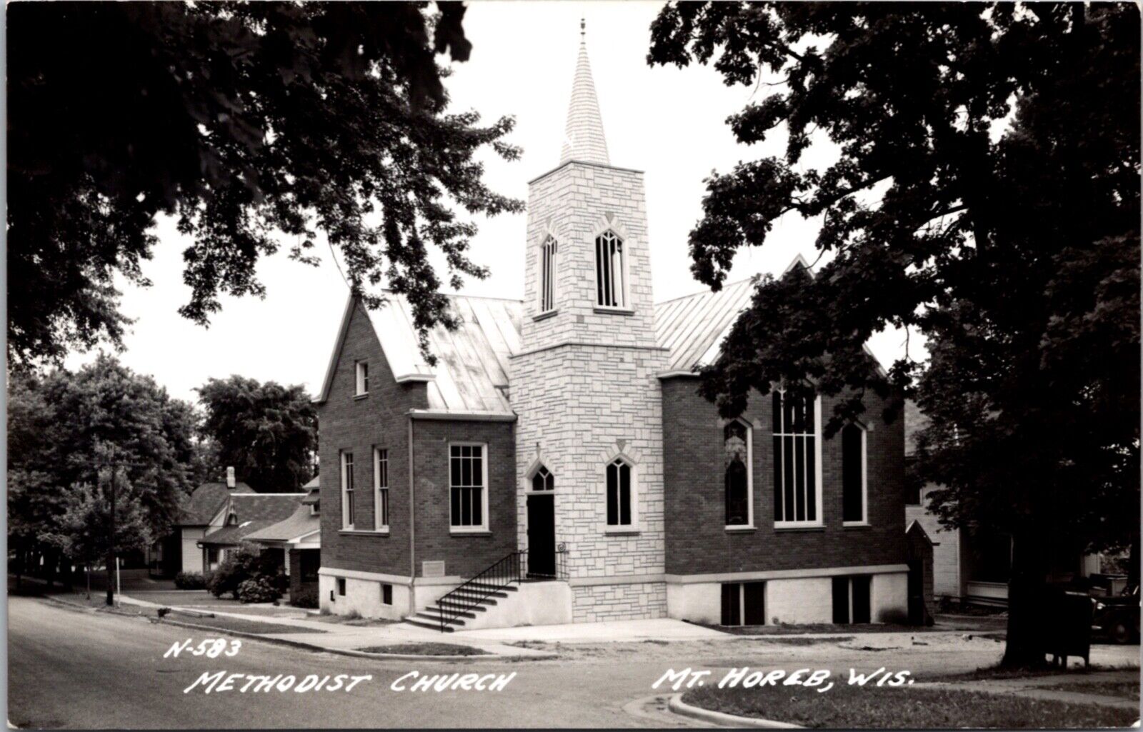 Real Photo Postcard Methodist Church in Mt. Horeb, Wisconsin