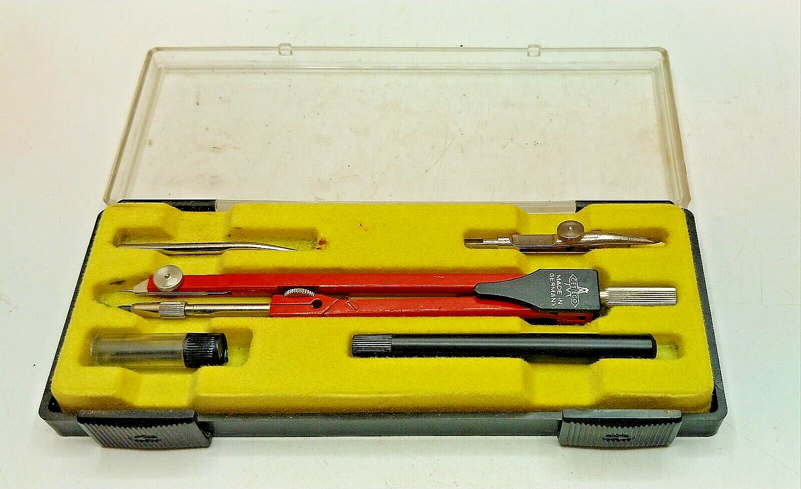 Vintage Cesieco German Made Small Red Drafting Tools with Slide Lock Case