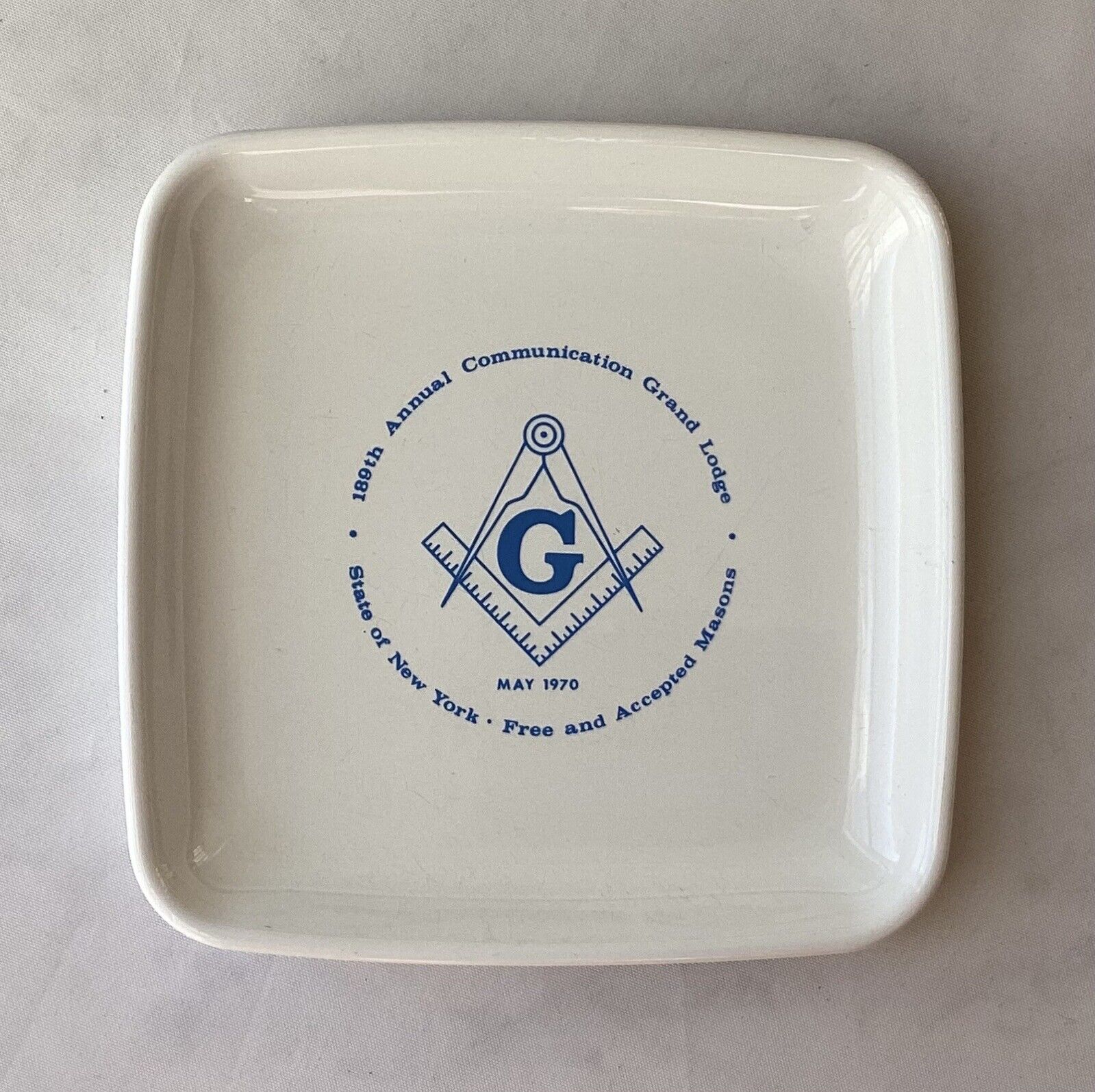 Rare Freemason 189th Annual Com. Grand Lodge Ceramic Plate, Corning Ware USA