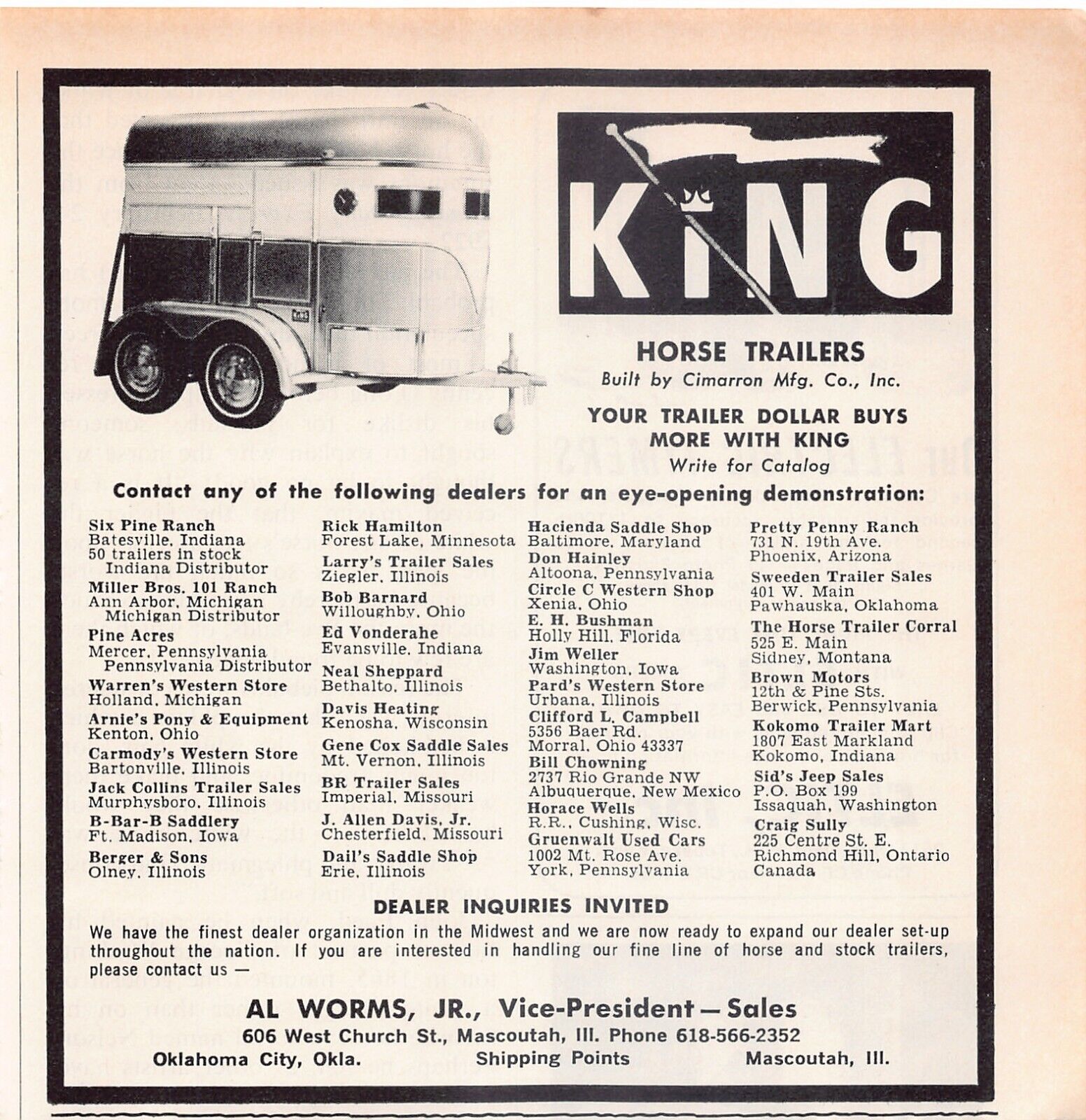 King Horse Trailers Western Cowboy Al Worms Jr Vintage Magazine Print Ad