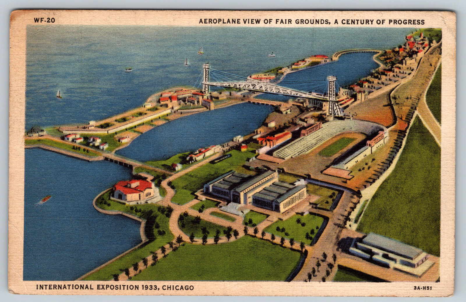 c1930s Aeroplane Aerial View Fair Grounds Chicago Illinois Vintage Postcard