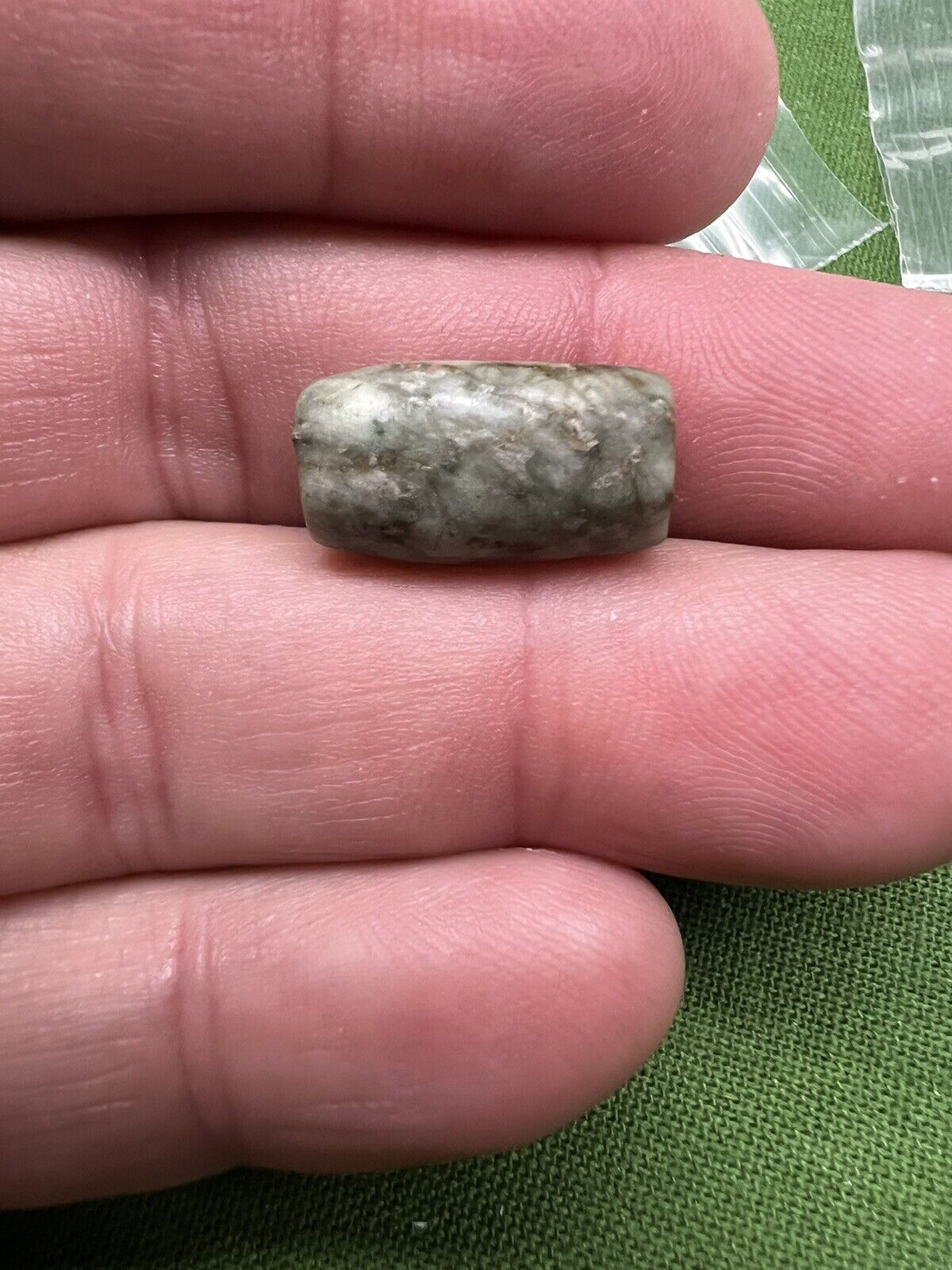 Ancient Pre-Columbian Olmec ? Worn Jadeite Green Tube Bead 17.7 x 10.2 mm rare
