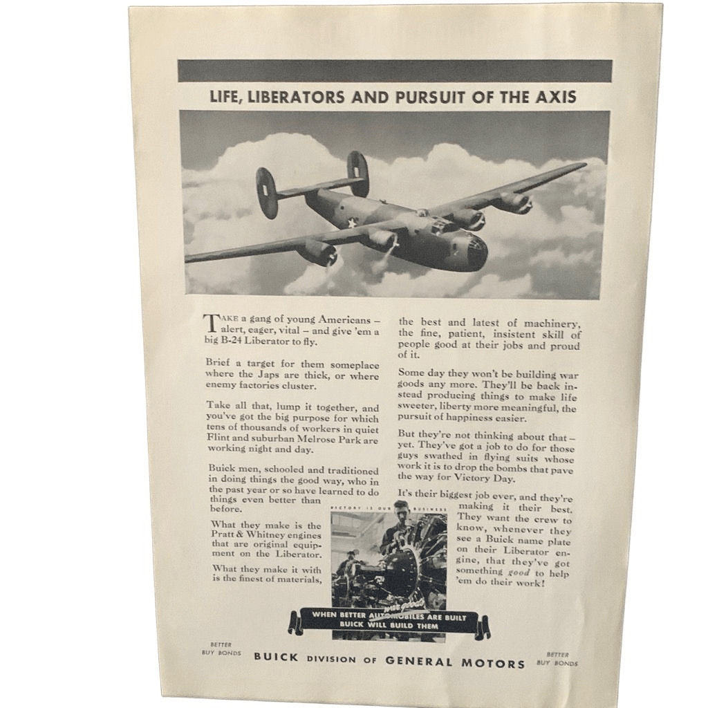 Vintage 1943 Buick Life Liberators Pursuit of Axis Ad Advertisement