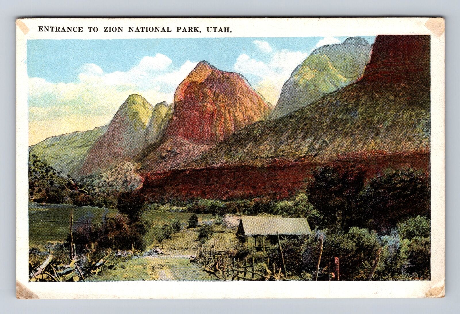 Zion National Park- Entrance To Park, Scenic View, Antique, Vintage Postcard