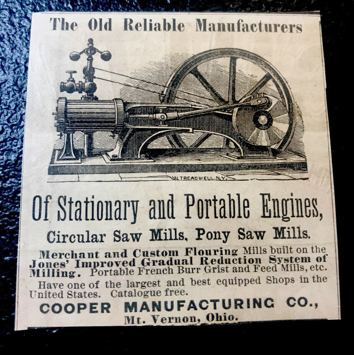 ORIGINAL 1881 Cooper Saw Mill Farm Advertising - Mt. Vernon - Ohio