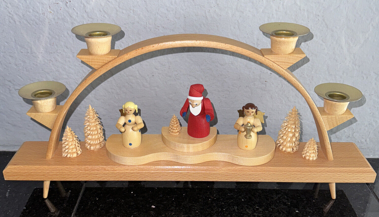 RG Erzgebirgische German  Christmas Candle Arch Angels & Santa Wood *Read*