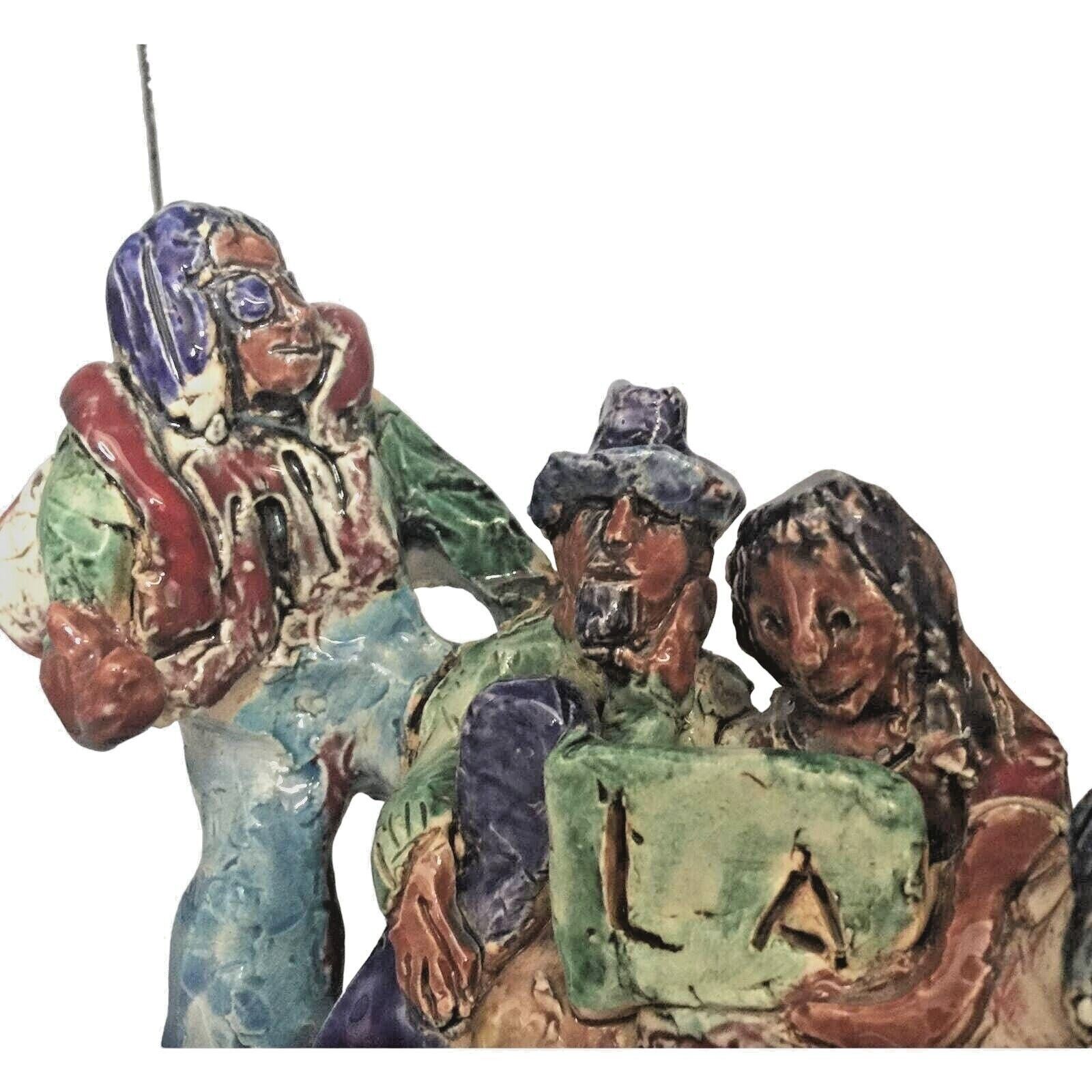 1960\'s LA Hitch Hikers Ceramic Sculpture, Hand Molded & Painted w Dog, 2 Couples