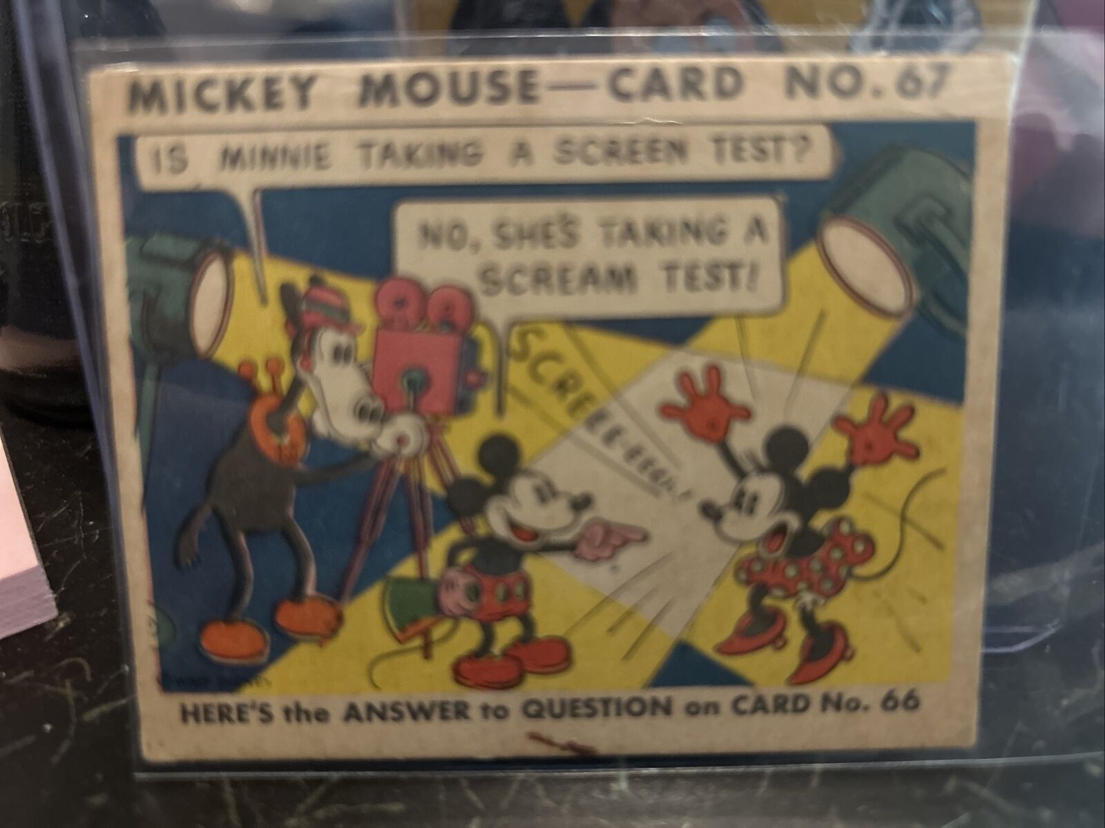 RARE 1935 Mickey Mouse Gum Card Type II #67 IS MINNIE TAKING A SCREEN TEST- NICE