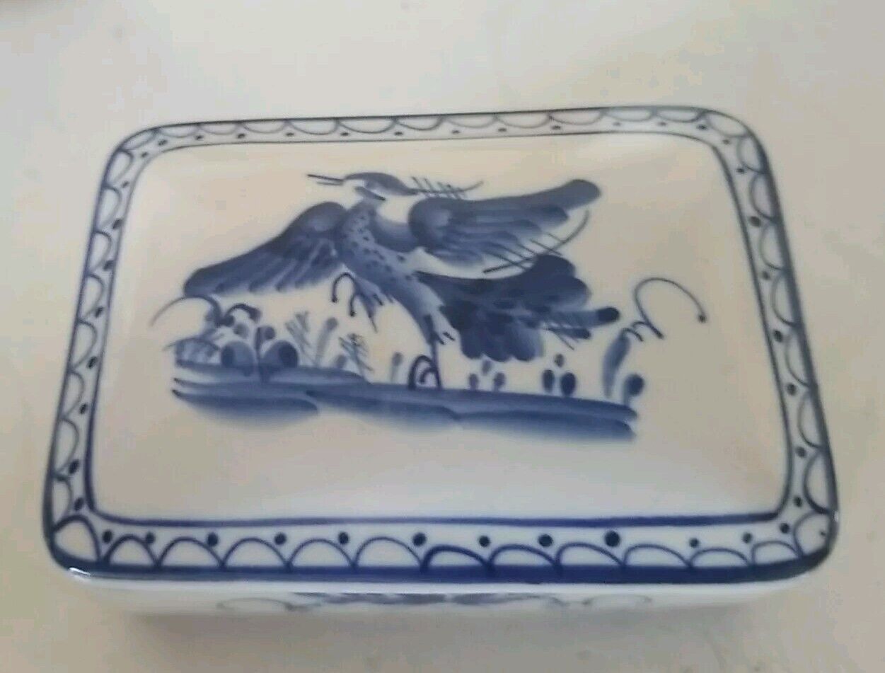 Vintage Blue And White Ceramic Gzhel Handmade Russian Jewelry Box Perfect Cond.
