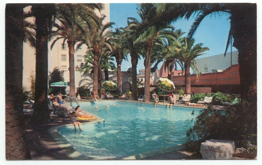 Hollywood CA Hollywood Plaza Hotel Pool Vintage Postcard California