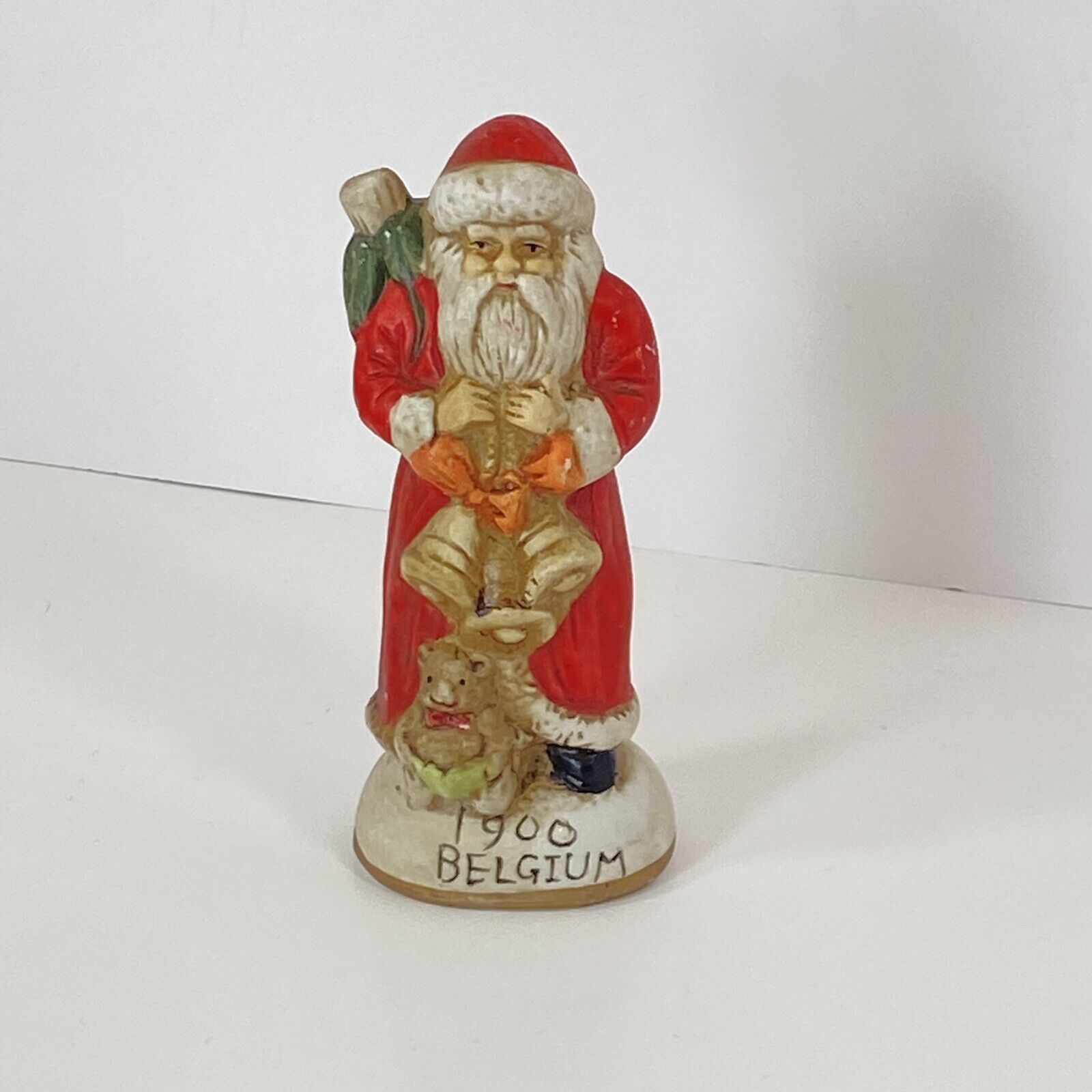 Old World 1900 Belgium Ceramic Santa Claus Figurine Christmas Gifts 5 1/2” Tall