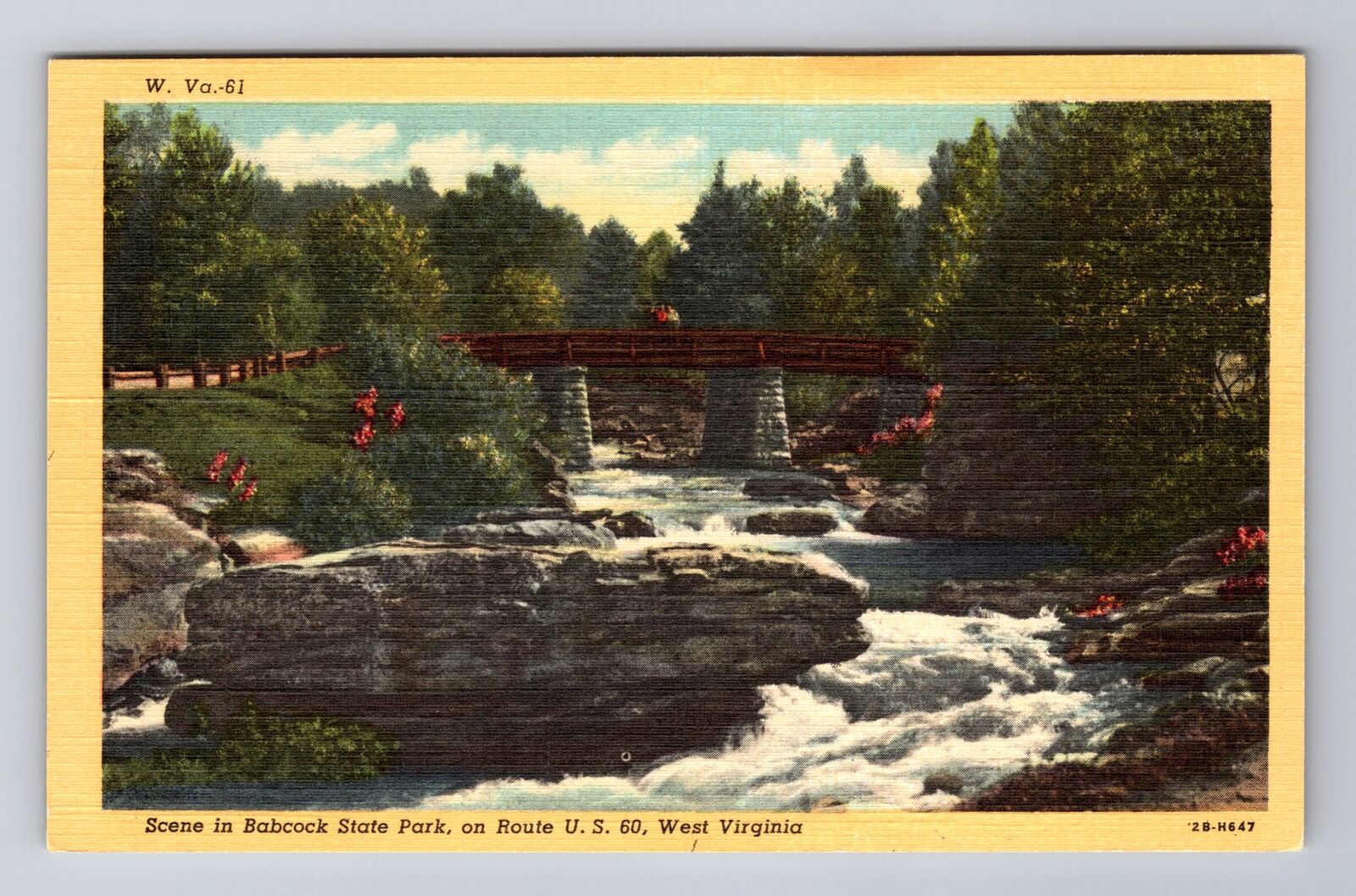 Babcock State Park WV-West Virginia, River Scene, Antique Vintage Postcard