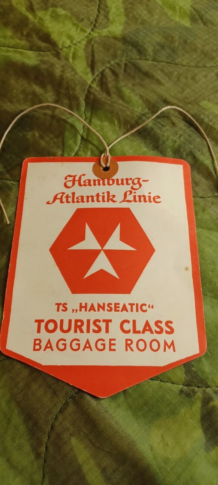 Hamburg Atlantik Line Tourist Class Baggage Tag Blank Vintage Post WW2 GERMANY  