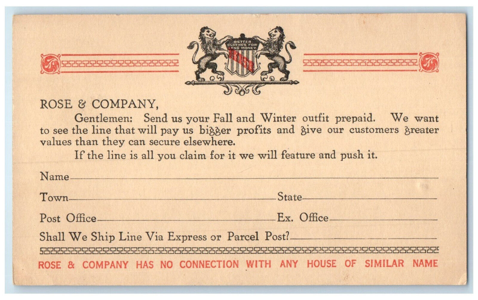 c1930's Rose & Company Agency Department Chicago Illinois IL Postal Card