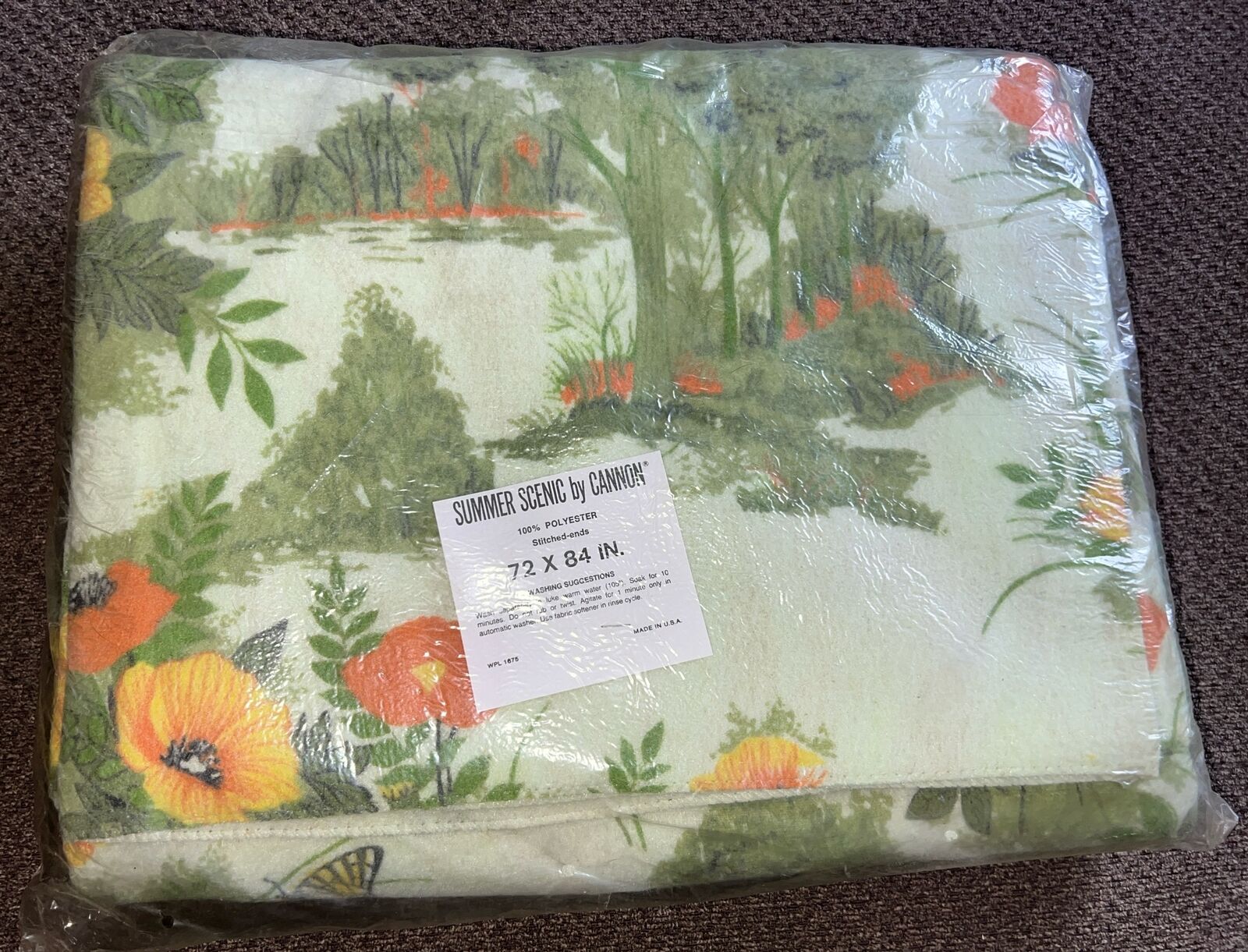 VTG NOS 1960-70s Cannon ‘Summer Scenic’ 72x84 Blanket Poly Stitched Ends USA