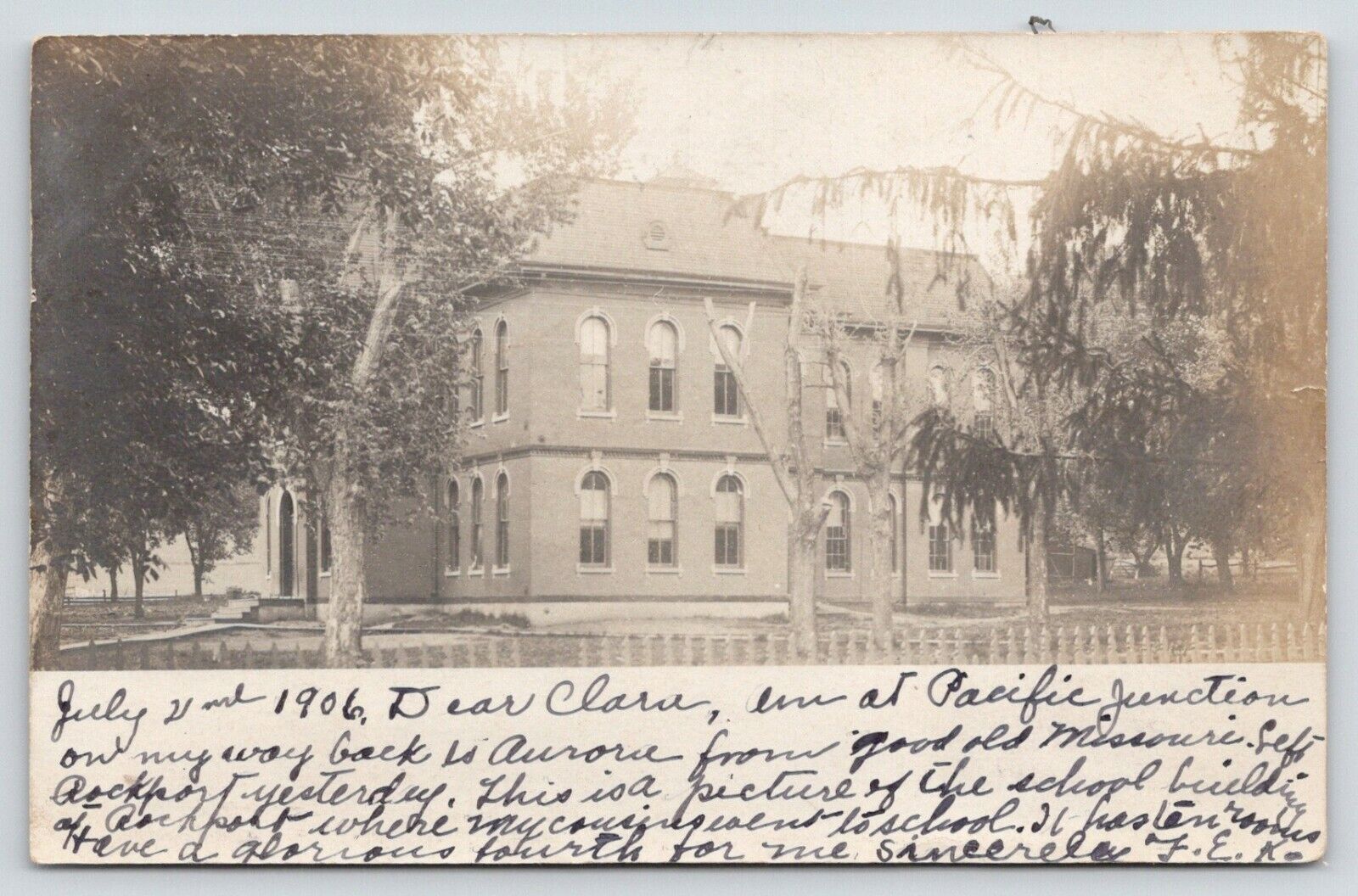 Rockport Illinois~Rock Port Missouri~School Building~Has 10 Rooms~1906 RPPC