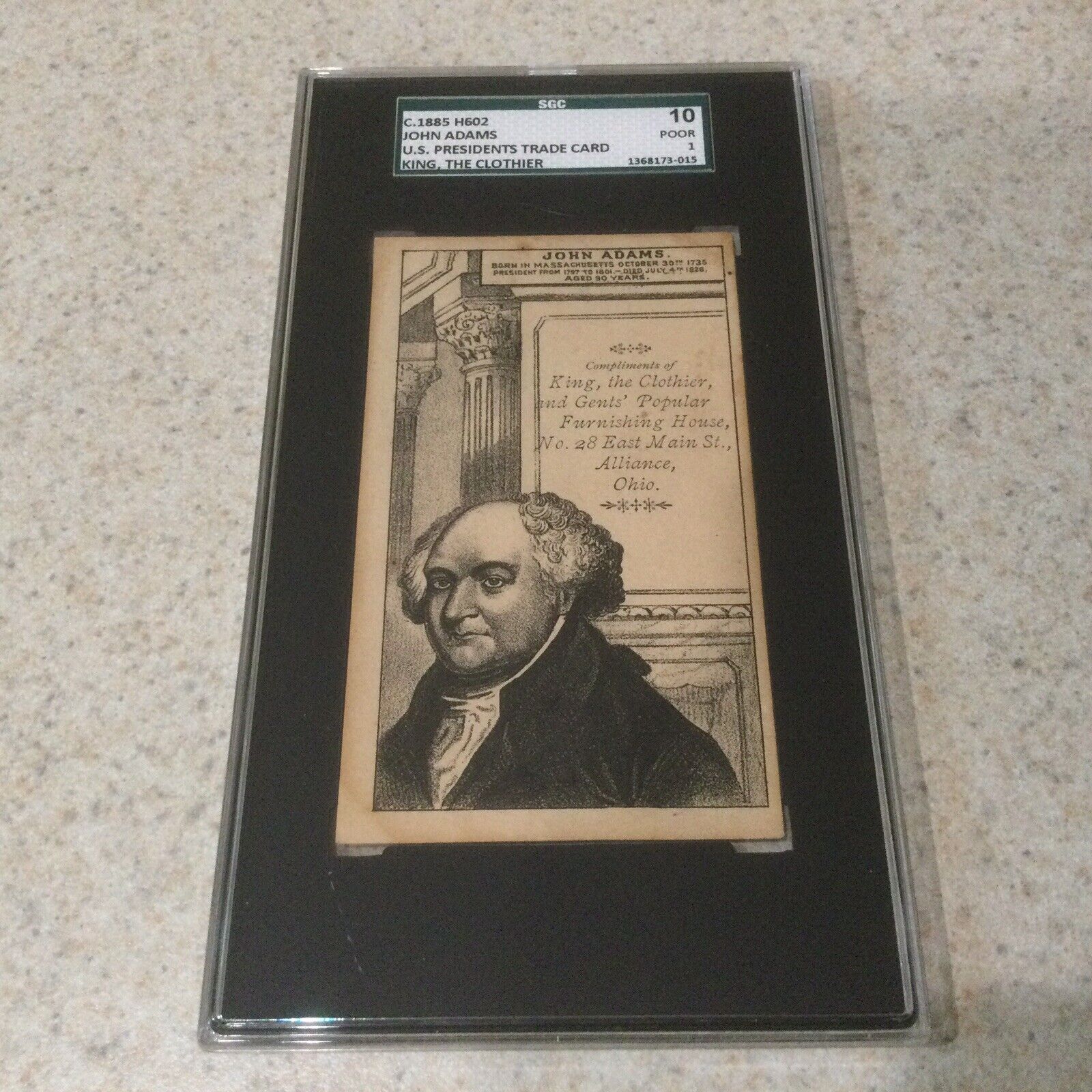 c.1885 H602 U.S. Presidents Trade Card - John Adams SGC Poor 1