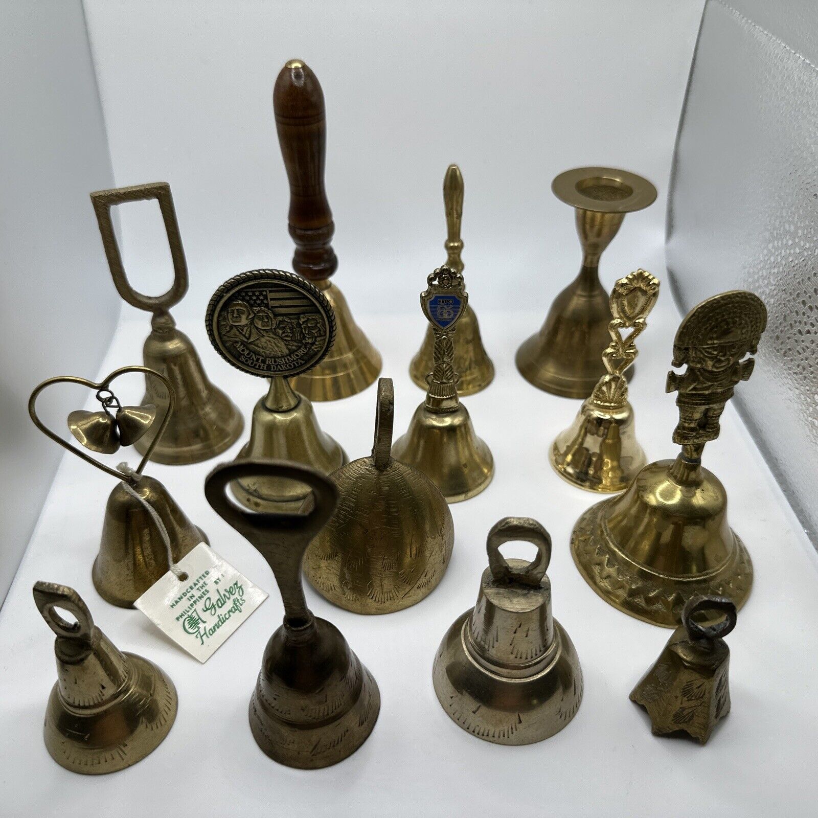 Lot of 14Vintage Brass/ Metal Bells Tallest 4”