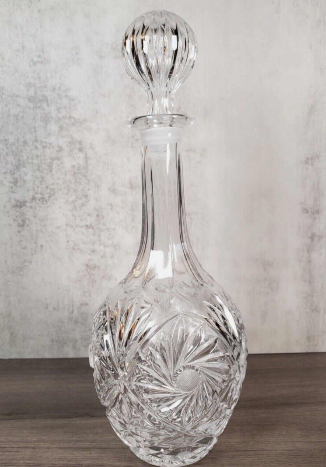Vintage Beautiful Clear Cut Glass Wine Whiskey Decanter - Round
