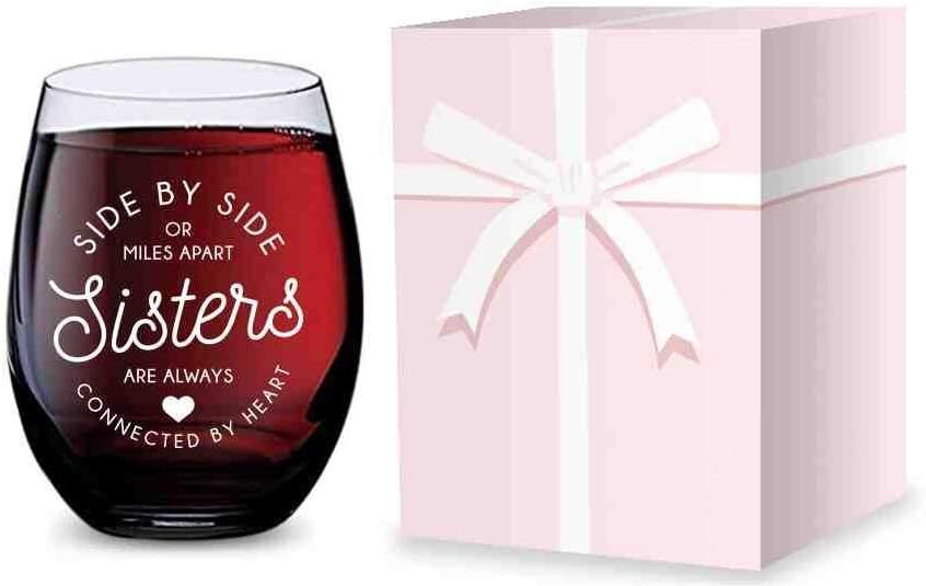 GSM Brands Stemless Wine Glass for Sisters - Made of Unbreakable Tritan Pink 