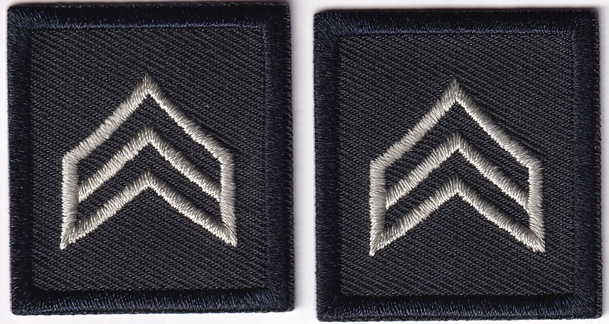 SGT Sergeant chevrons SILVER GREY on MIDNIGHT collar patches 1 3/8