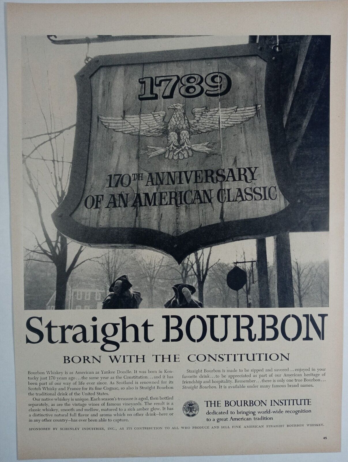 1950\'s Bourbon Institute American Constitution 1789 Eagle Sign Vintage Print Ad